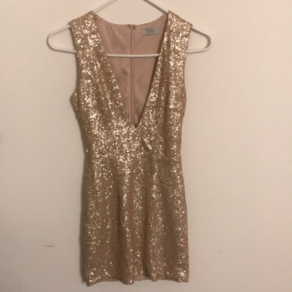 Cream-gold sequin mini dress